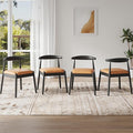 Farini Mid Century Modern Dining Chairs Set of 4, Solid Wood Frame Kitchen Chairs with PU Leather Upholstered Seat for Dining Room & Breakfast Nook,Black-Whiskey Brown