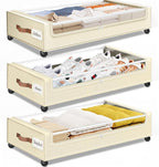 Under Bed Storage with Wheels 3Pack Underbed Storage with Clear Window&Label Under Bed Drawers Large Capacity Rolling Under Bed Storage for Clothes,Shoes, Blankets (Beige)