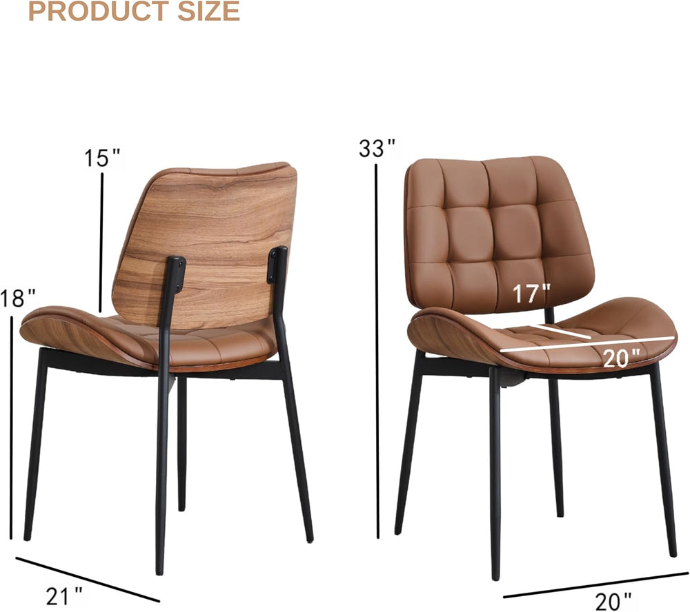 Mid Century Modern Dining Chairs Set of 4, Brown | Faux Leather Upholstery, W...