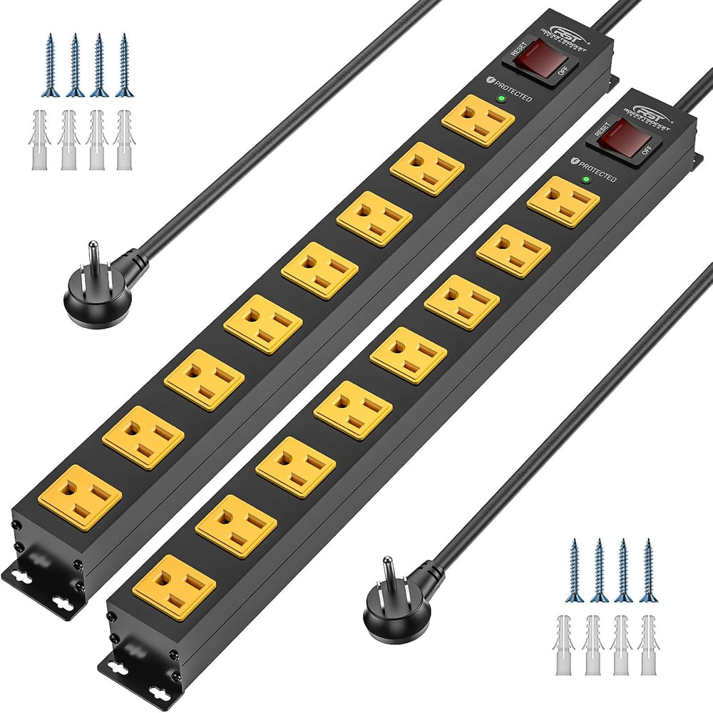 2 Pack 8 Outlet Heavy Duty Power Strip with Switch,15A/1875W, 6FT
