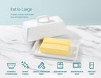 Kook Ceramic Extra Large Butter Dish with Lid, Holds 2 Sticks, Fits East Coast , West Coast, European style and Kerrygold butter, Kitchen Countertop Butter Keeper, Serving Tray with Cover, White
