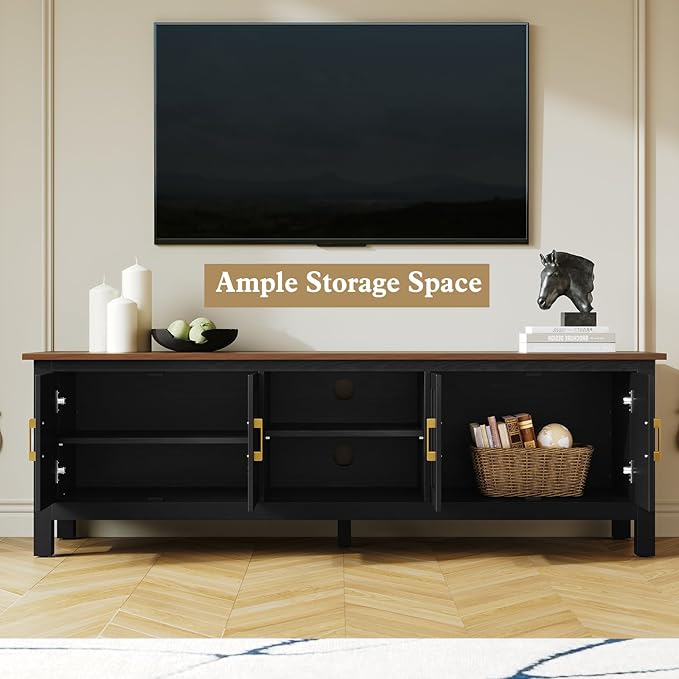 ARTPOWER 63 Inch TV Stand for Living Room TVs up to 75", Farmhouse Entertainment Center with Storage, Black TV Console with Cabinet, Under TV Cabinet for Bedroom