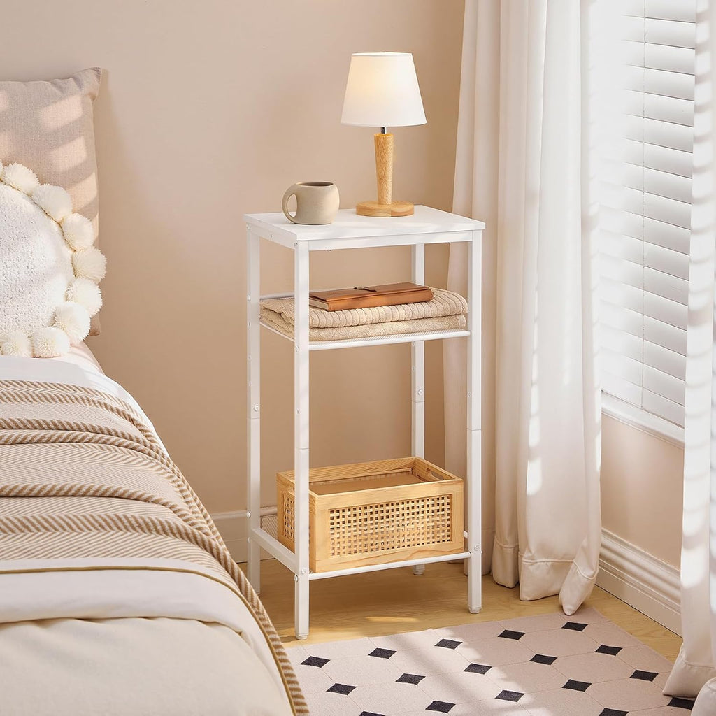 HOOBRO Tall Side Table, 3-Tier Telephone End Table with Adjustable Mesh Shelves, Small Entryway Table with Storage, Small Nightstand for Living Room, Bedroom, Hallway, Office, White WW01DH01G1