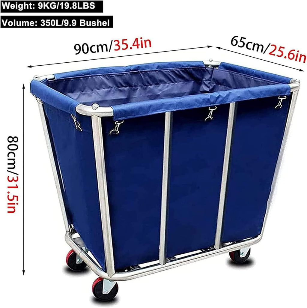 Laundry Cart Commercial,10 Bushel (350L) Large Industrial Rolling Laundry Hamper with 4 Inch Wheels,Home Heavy Duty Laundry Baskets with Stainless Steel Frame, 260 LBS Weight Capacity