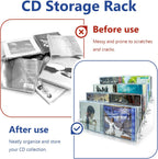 4Tier Clear Acrylic CD Holder - Cascading CD & DVD Storage Rack with Vinyl Record Stand - Holds up to 32 Cases (Large, Clear)