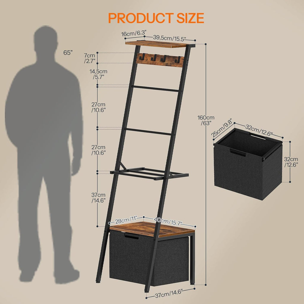 HOOBRO Blanket Ladder Bundle, 63.4" H Decorative Ladder Shelf with Hooks, Towel Rack with 1 Fabric Drawer, BF13CJ01-BF92CJ01