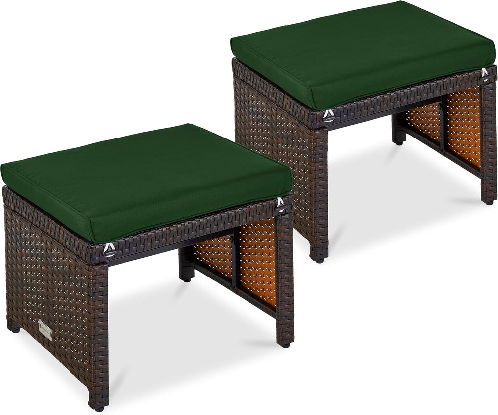 Best Choice Products Set of 2 Wicker Ottomans, Multipurpose Outdoor Furniture...