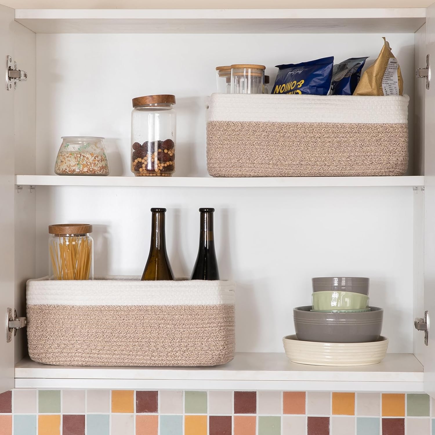 Storage Baskets for Organizing 3 Pack, Woven Baskets for Shelves, Closet Organizer Bins Empty Gift Basket Toy Storage for Toys, Books, Towels, Clothes, 15"x11.42"x6.7", Yellow