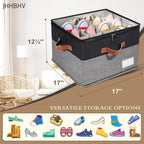 2 Pack Shoe Organizer for Closet with Adjustable Divider Shoe Storage Box | Fits 16-32 Pairs Stackable Foldable Shoe Bin with Clear Cover for Sneaker Boot Heel Sandal Dorm Space Saving Black and Grey
