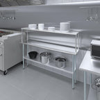 Stainless Steel Work Table with Wide Single Tier Overshelf | Metal Kitchen Prep Table & Shelving Combo (14" x 72" Work Table + 12" Overshelf)