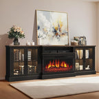 98" Farmhouse TV Stand with 36" Fireplace for Living Room,Media Entertainment Center with Adjustable Shelves and Large Storage Cabinets, TVs up to 100", Black
