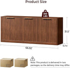Evermagin 67" Walnut Fluted TV Stand for TVs up tp 75", Mid-Century Modern Entertainment Center with Storage Cabinets and Fluted Doors, Wood Media TV Consoles for Living Room and Bedroom Furniture