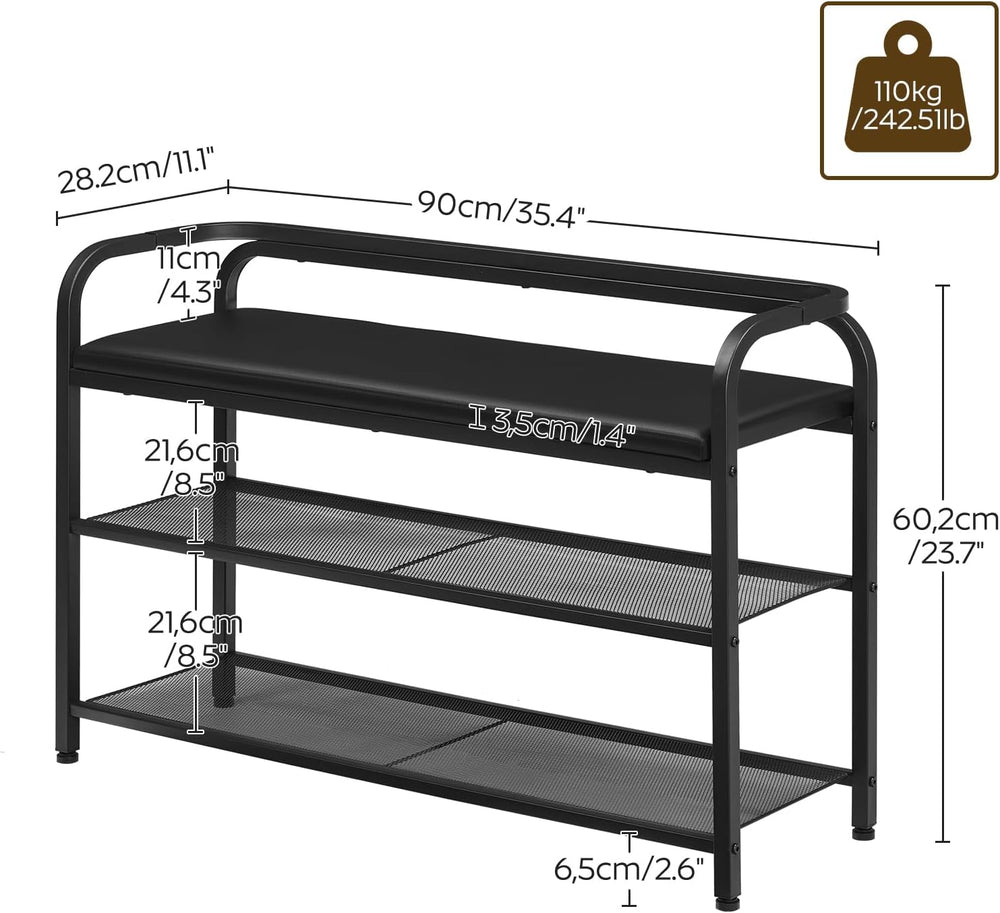 YATINEY Shoe Bench with Backrest, Entryway Bench, 2-Tier Shoe Rack with PU Pa...