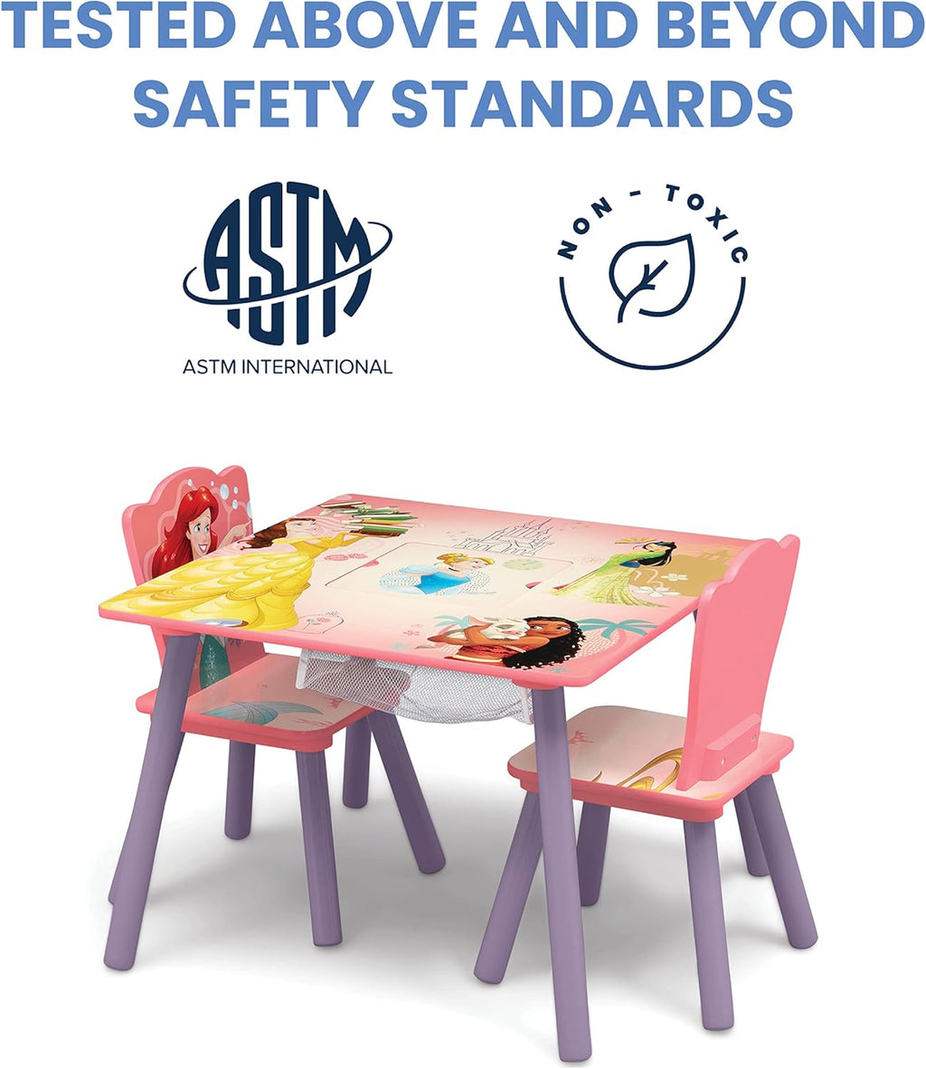 Delta Children Kids Table and Chair Set with Storage (2 Chairs Included) - Ideal for Arts & Crafts, Snack Time, Homeschooling, Homework & More, Disney Princess