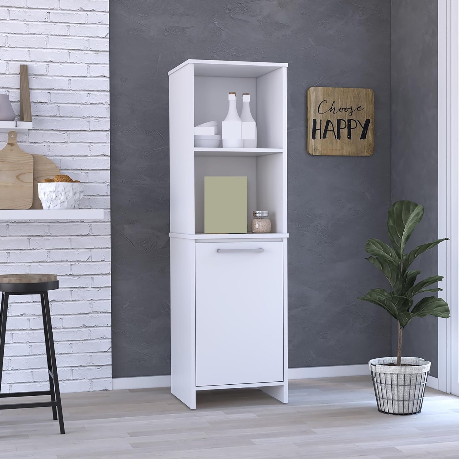 Farmhouse Kitchen Pantry Feery, Single Door Cabinet, Interior and External Shelves,for Kitchen Home