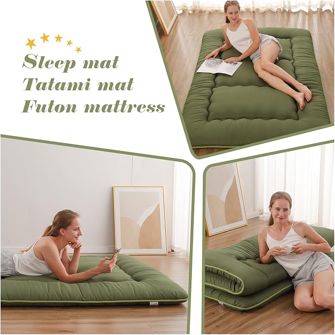 Japanese Floor Mattress, Futon Mattress with Portable Storage Bag and Washabl...