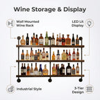 3-Tier Wall Mounted Wine Rack with LED & Bar Shelf | 47.2" Wine Bottles Display Shelf, Liquor Display & Storage, Floating Bar Shelves Wall Mounted, Kitchen, Home Bar & Dining