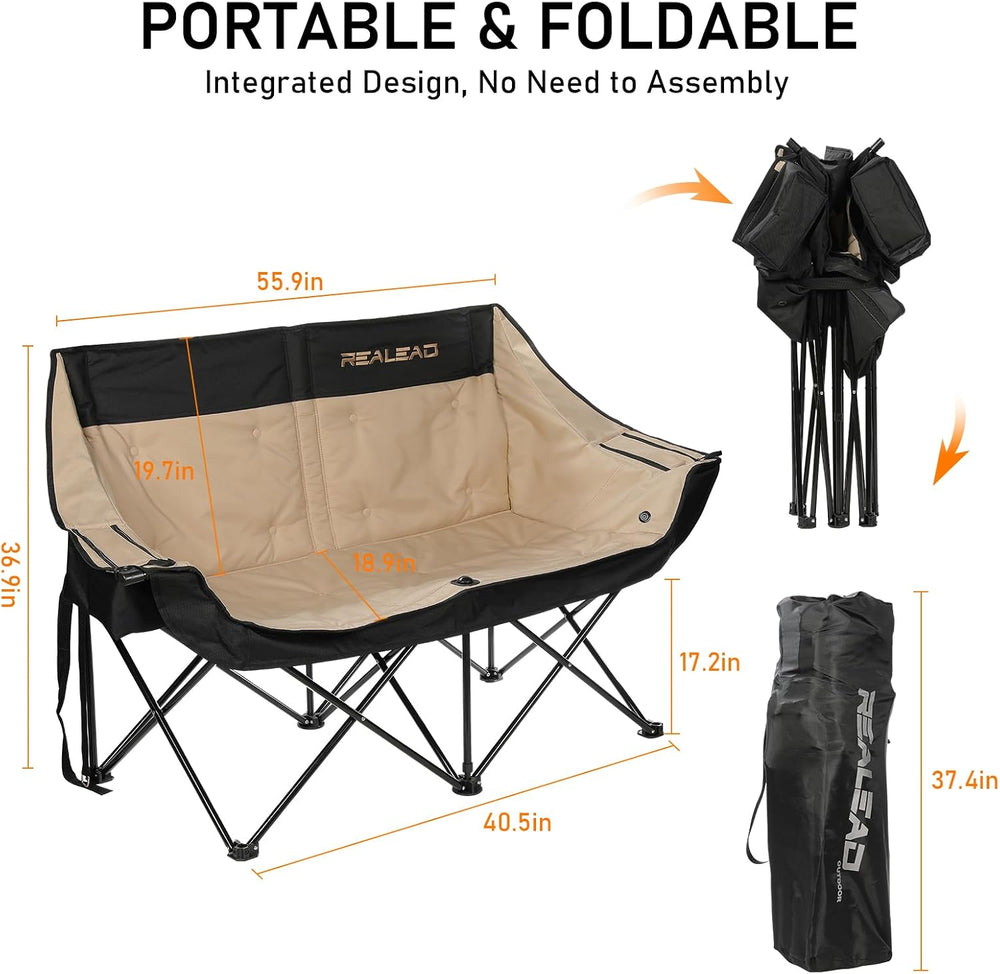 REALEAD Heated Double Camping Chair - Heated Loveseat Camping Chairs for Adul...