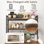 Multi-Functional Mini Fridge Stand, Mini Fridge and Microwave Storage Shelves with Power Outlet, Large Bakers Rack and Storage for Kitchen Appliances, Perfect for Dorm Kitchen Coffee Bar