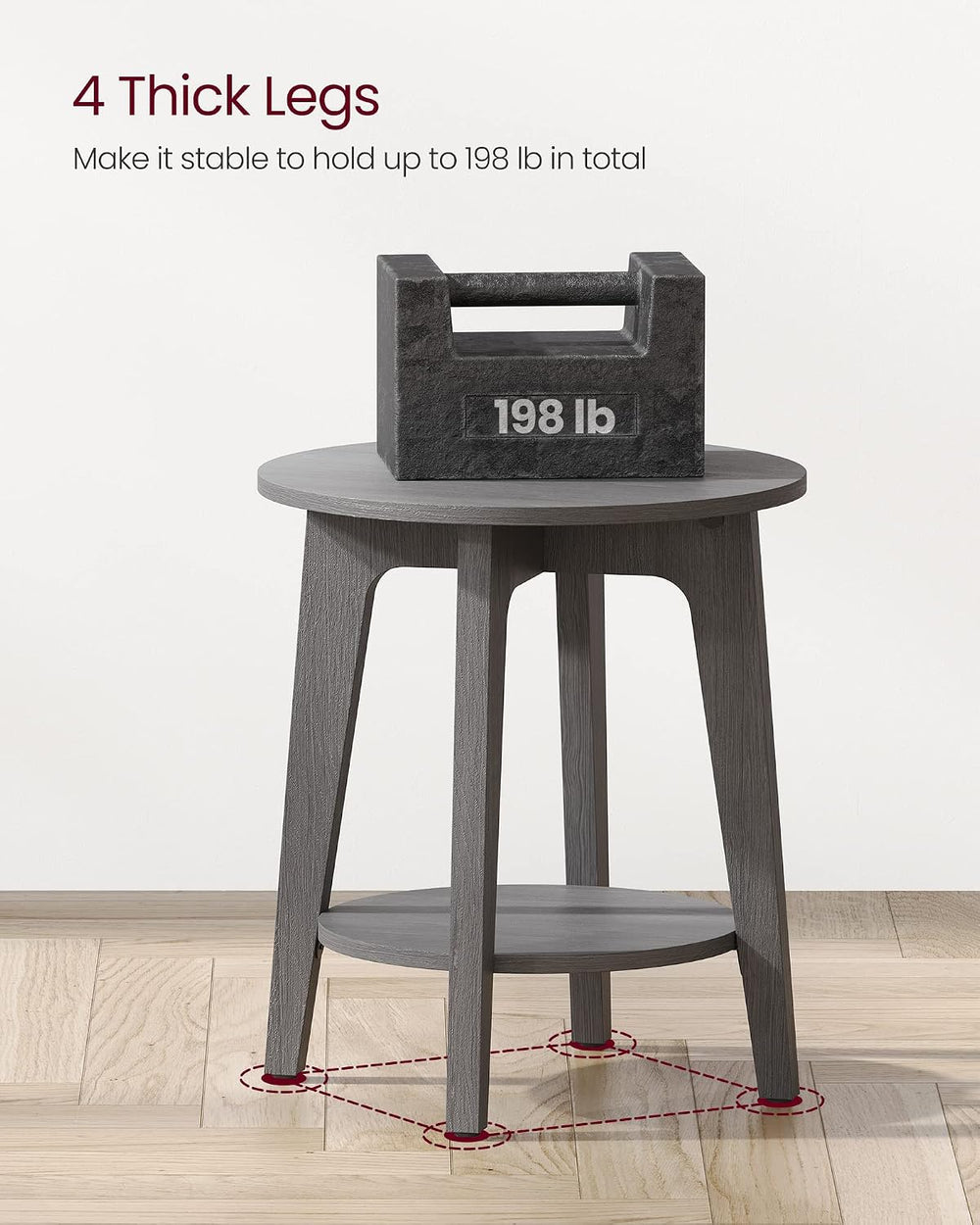VASAGLE Round Side Table with Lower Shelf, End Table for Small Spaces