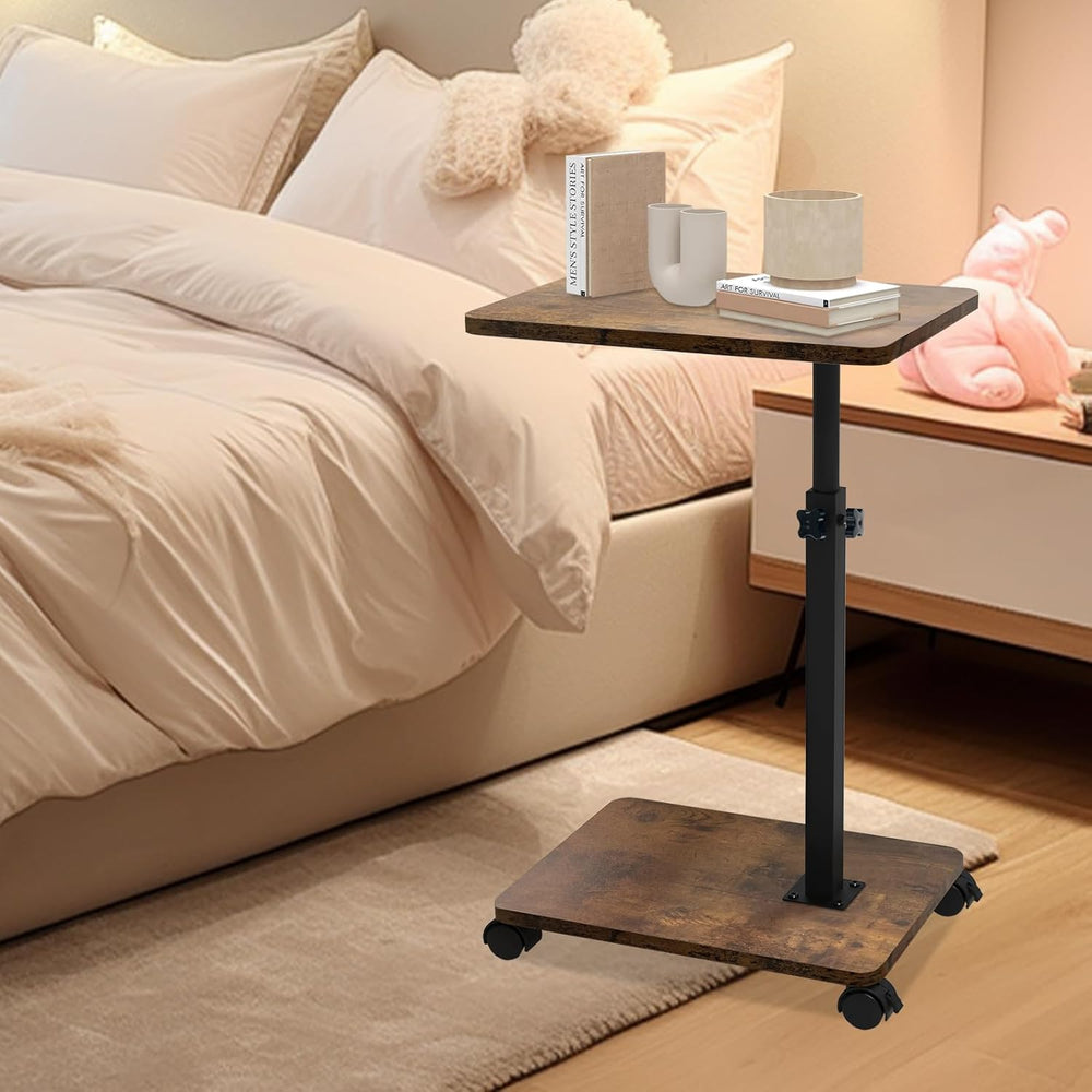 Side Table Sofa Tray for Couch with Rolling Wheels, TV Tray Table with 360°Ro...