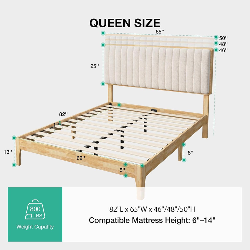 Novilla Queen Size Bed Frame with 3-Level Adjustable Upholstered Headboard