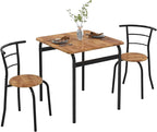VECELO Dining Table Set for 2, 3-Piece Modern Dinette with Chairs for Small Space, Kitchen, Breakfast Nook, Brown