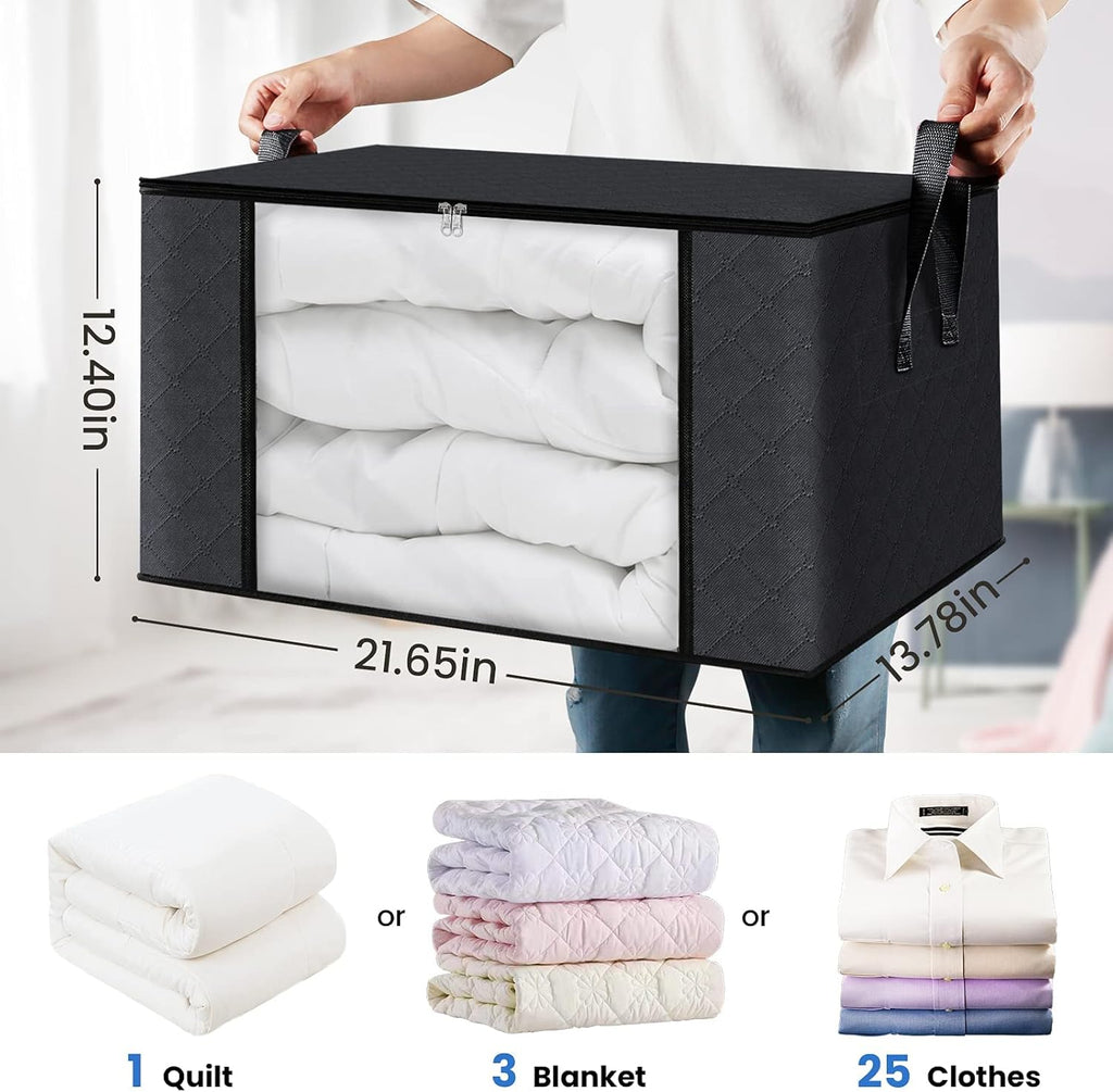 Fab totes Storage Bags,Clothes Blanket Storage Bins Foldable Closet Organizers with Reinforced Handle for Home Dorm Storage and Organization,Fabric Bags for Organizing Sheets,Clothing (Black,4 Pack)