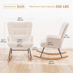 Furniliving Nursery Rocking Chair Modern Armchair Upholstered Glider Rocking Chair Nursery Chair Reading Chair with High Backrest Solid Wood Base for Bedroom, Living Room, Office, White, Teddy