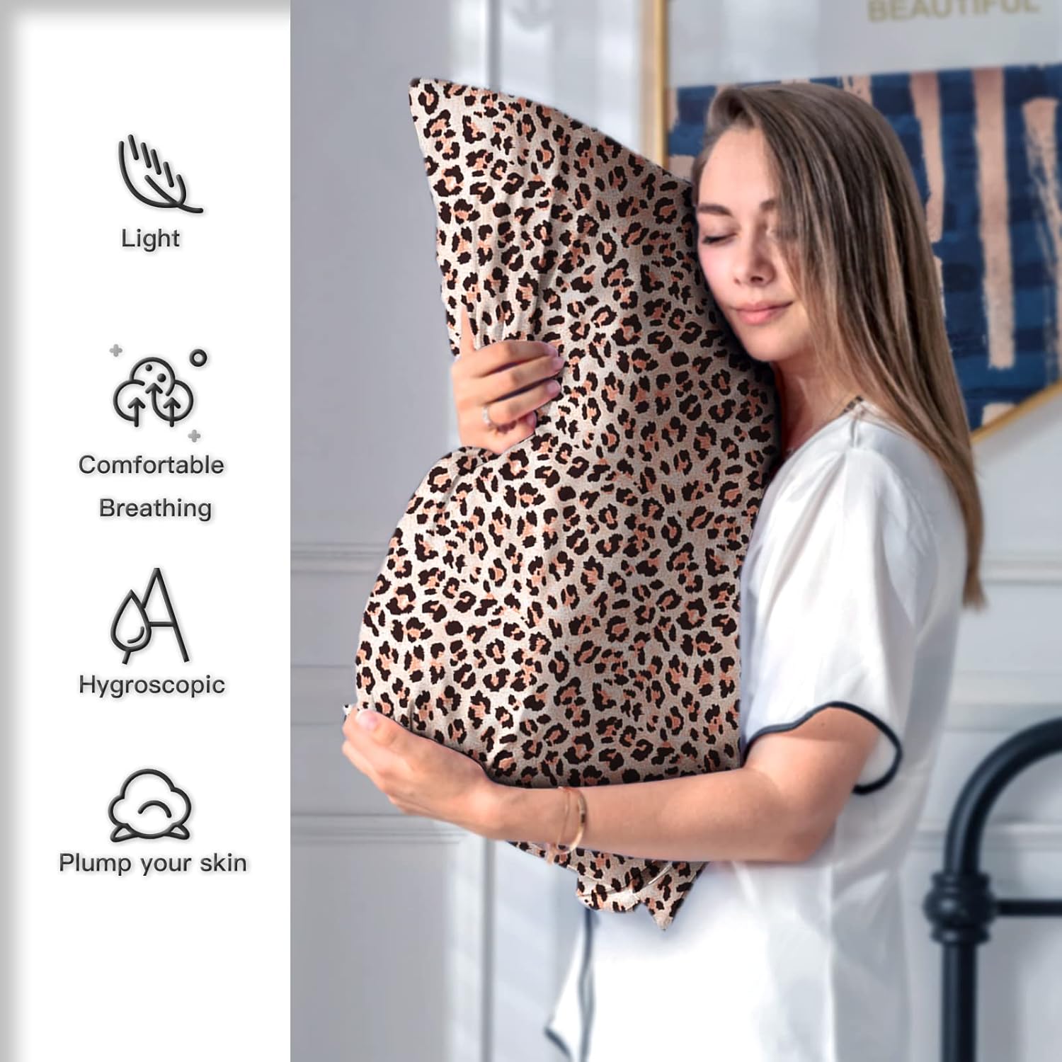Mulberry Silk Pillowcase for Hair and Skin Standard Size Leopard Print Silk Pillow Cases with Zipper Soft Breathable Smooth Cooling Silk Pillow Covers for Sleeping (Taupe Leopard,20"X 26",1Pcs)
