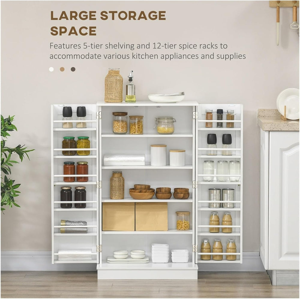 Kitchen Pantry Storage Cabinet W/ 5-Tier Shelving, 12 Spice Racks,for Kitchen