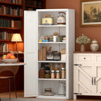 71" Tall Kitchen Pantry Cabinet, Metal Pantry Storage Cabinet with Adjustable Shelves, Freestanding Locker for Kitchen, Dining Room, Living Room, White