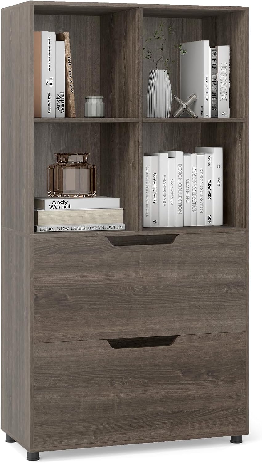 GIANTEX Bookshelf with 4 Cubes & 2 Drawers, 51” Tall Floor Bookcase with ...