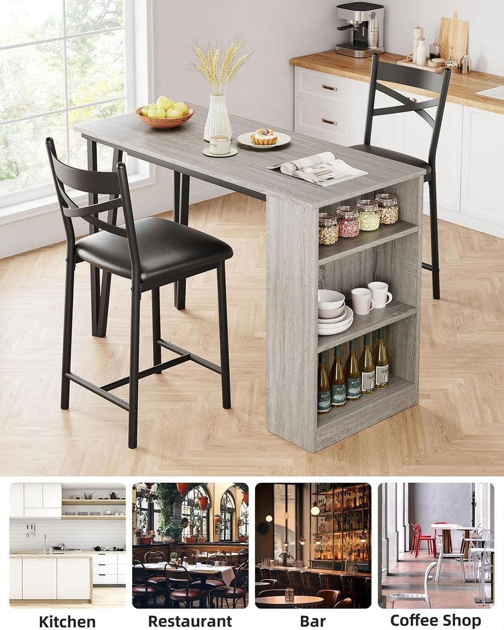 GAOMON 3 Piece Bar Table Set for 2, Bar Table and Chairs Set with with Flip T...