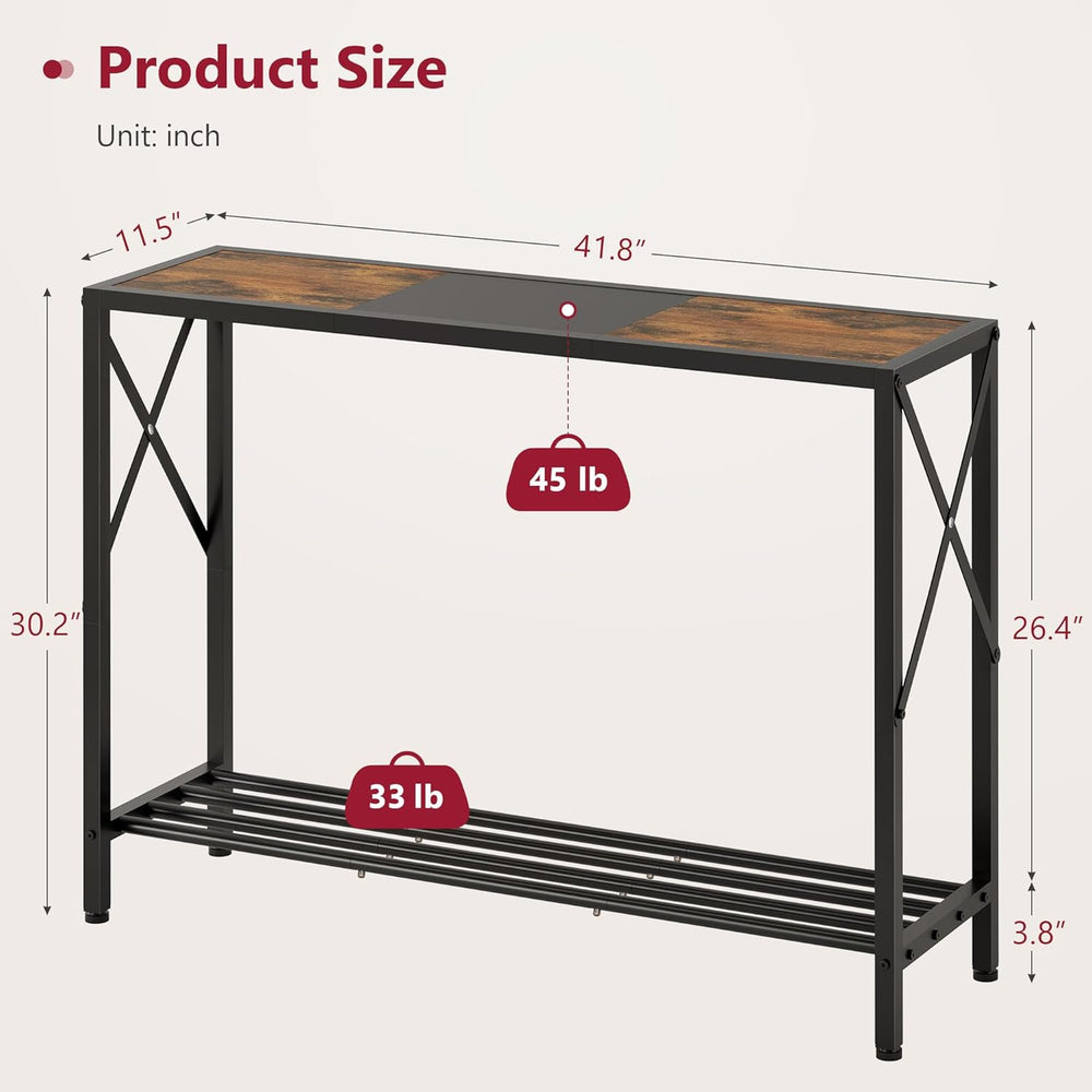 Tajsoon Console Table 41.8”, 2-Tier Industrial Entryway Table, Narrow Entranc...