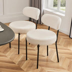 Sweetcrispy Dining Chairs Set of 2, Boucle Upholstered Modern Mid Century Round Kitchen Chairs with Curved Backrest & Metal Legs for Vanity, Living Room - Beige