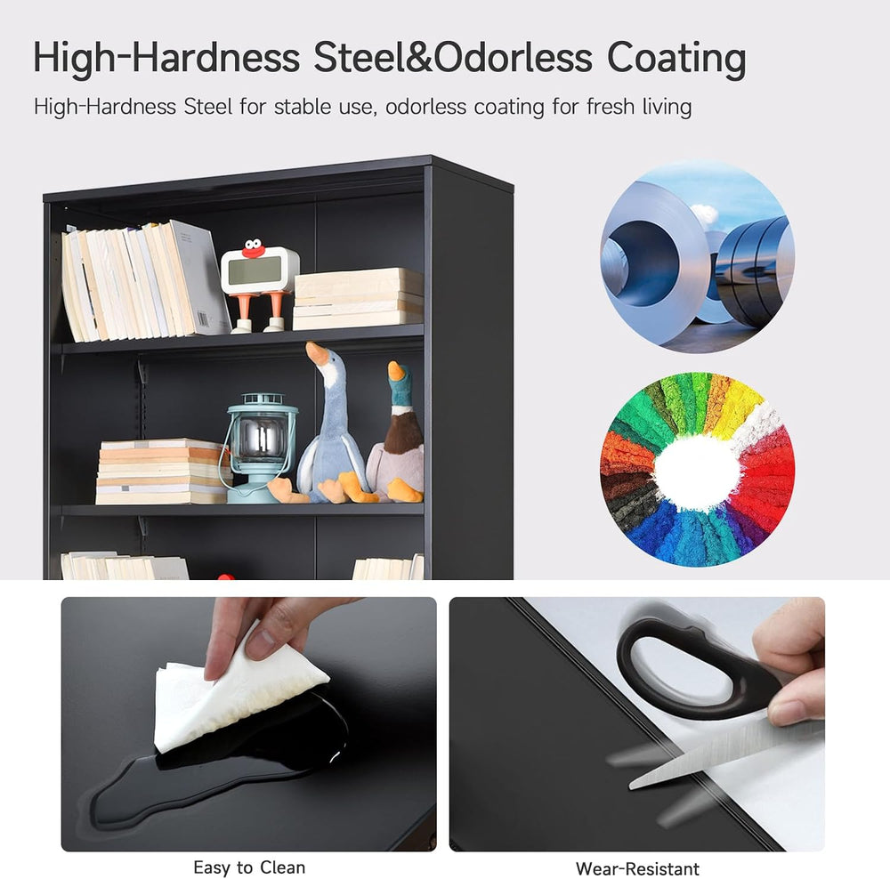 Metal Open Bookshelf, 3 Tier Black Office Shelves, Small Bookshelf Bookcase |...
