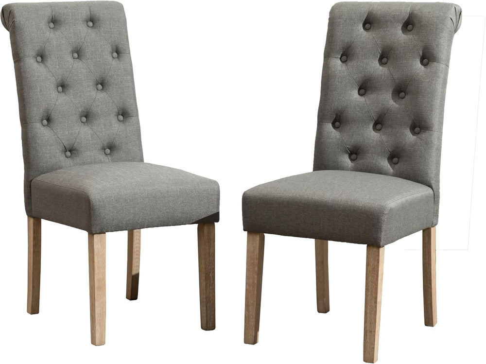 Roundhill Furniture Habit Grey Solid Wood Tufted Parsons Dining Chair (Set of...