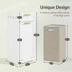 VECELO Tilt Out Laundry Hamper, 35" Bathroom Cabinet with Hidden Removable Basket, 1 Drawer and 4 Side Hooks for Storage, White