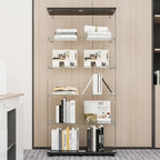 Beauty4U Glass Display Cabinet with 5 Shelves Double Door, Curio Cabinets for Living Room, Bedroom, Office, Black Floor Standing Glass Bookshelf, Quick Installation