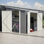 8x6 FT Outdoor Storage Shed with Sloping Roof, Lockable Double Doors & Adjustable Side Door, Weatherproof with Frame Floor, Compact Metal Tool Shed for Garden, Backyard and Patio