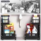 Under Sink Organizer, 2-Tier Pull Out Cabinet Drawer with Adjustable Height 13.7-17.1", Kitchen Bathroom Storage Rack, Heavy Duty Metal Sliding Basket Shelf