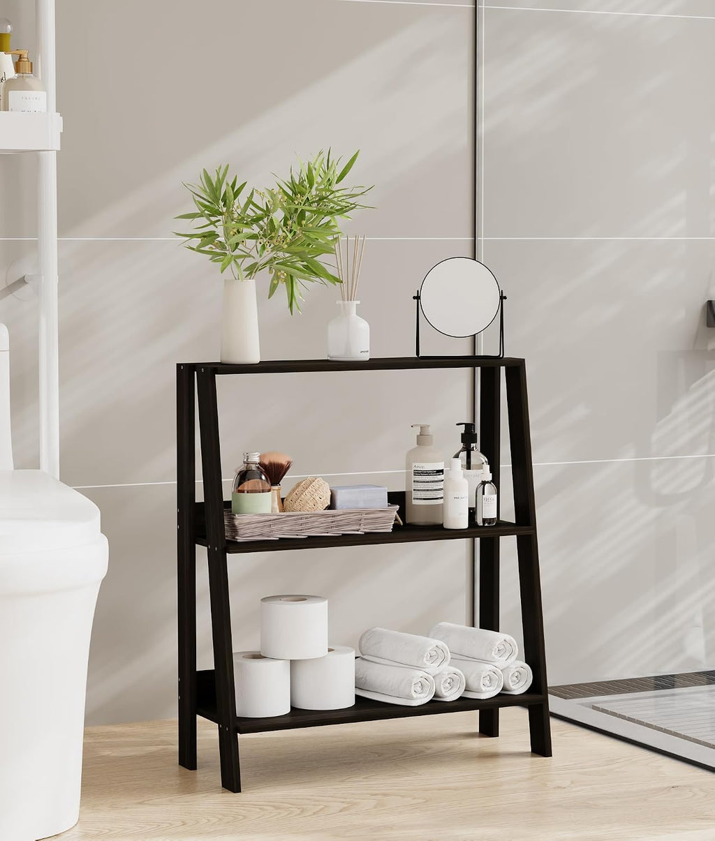 2 Tier Bathroom Ladder Shelf, Bathroom Ladder Shelves, Storage Organizer for Small Space, Freestanding Open Shelving Display Stand for Living Room Bedroom Kitchen, Black