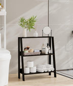 2 Tier Bathroom Ladder Shelf, Bathroom Ladder Shelves, Storage Organizer for Small Space, Freestanding Open Shelving Display Stand for Living Room Bedroom Kitchen, Black
