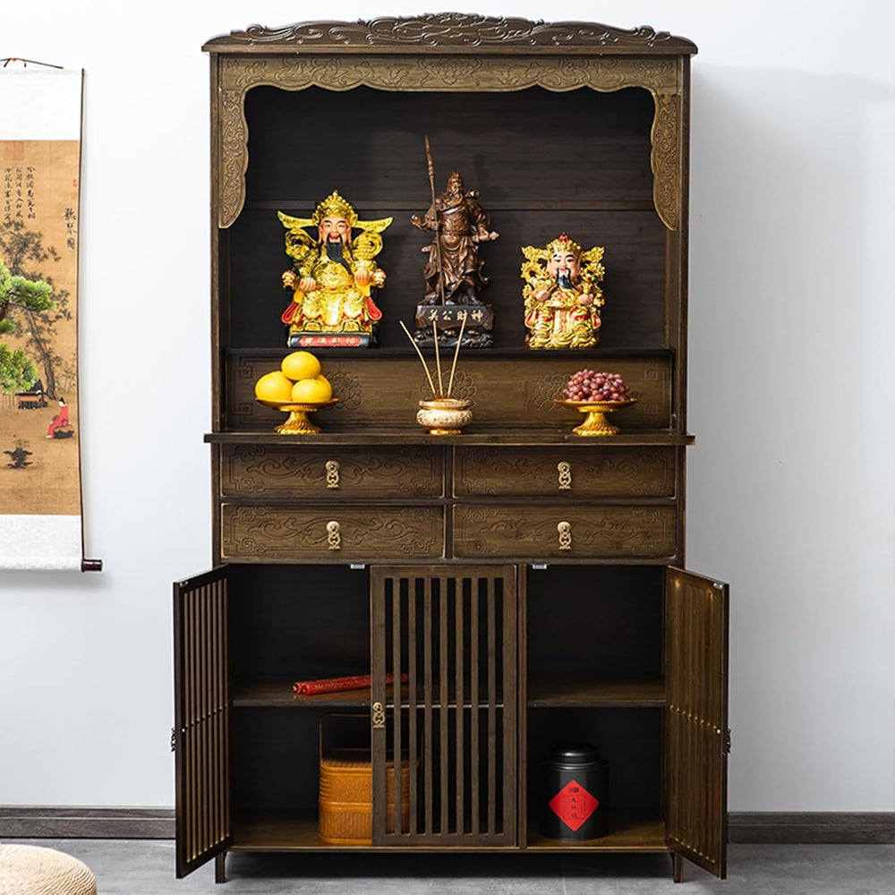 Chinese Cabinet Pedestal Offering Table, Meditation Table with Storage Space,...