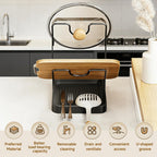2-Tier Pot Lid Holder with Detachable Drip Tray, Kitchen Organizer | Two-tier countertop rack stores pot lids, pan covers, cutting boards, and ladles; detachable tray helps collect drips.