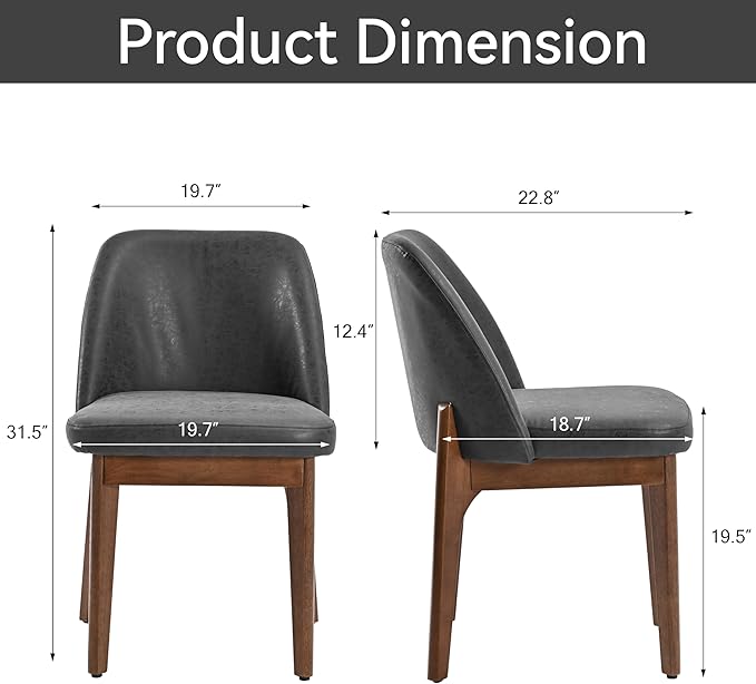VKNOW Modern Dining Chairs Set of 2, Faux Leather Kitchen Chairs with Wood Le...