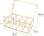 Glass Tea Bag Organizer with 8 Compartments, Handmade Large Tea Bag Storage Box for Counter Kitchen, Tea Bag Holder,Tea Storage Containers with Lid,Tea Accessories Gifts for Tea Drinkers,Gold