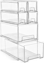 Sorbus 2 Large & 4 Small Clear Stackable Storage Drawers – Plastic Organizer Bins with Handles – Stackable Pull-Out Storage Drawers for Closet, Pantry, Office, Bathroom, Craft, and Toy Organization