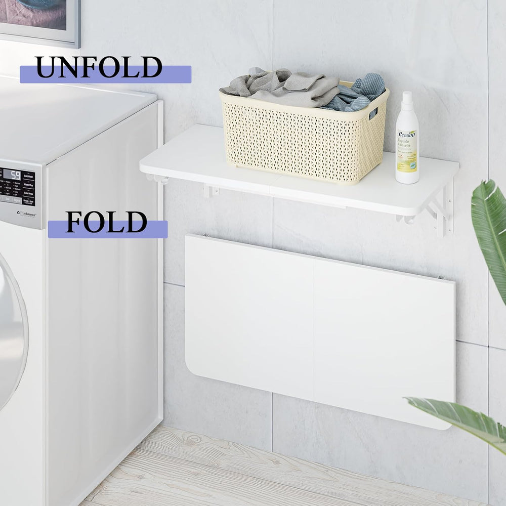 TEAMIX Wall Mounted Desk, White Folding Desk for Small Spaces Floating Shelf ...